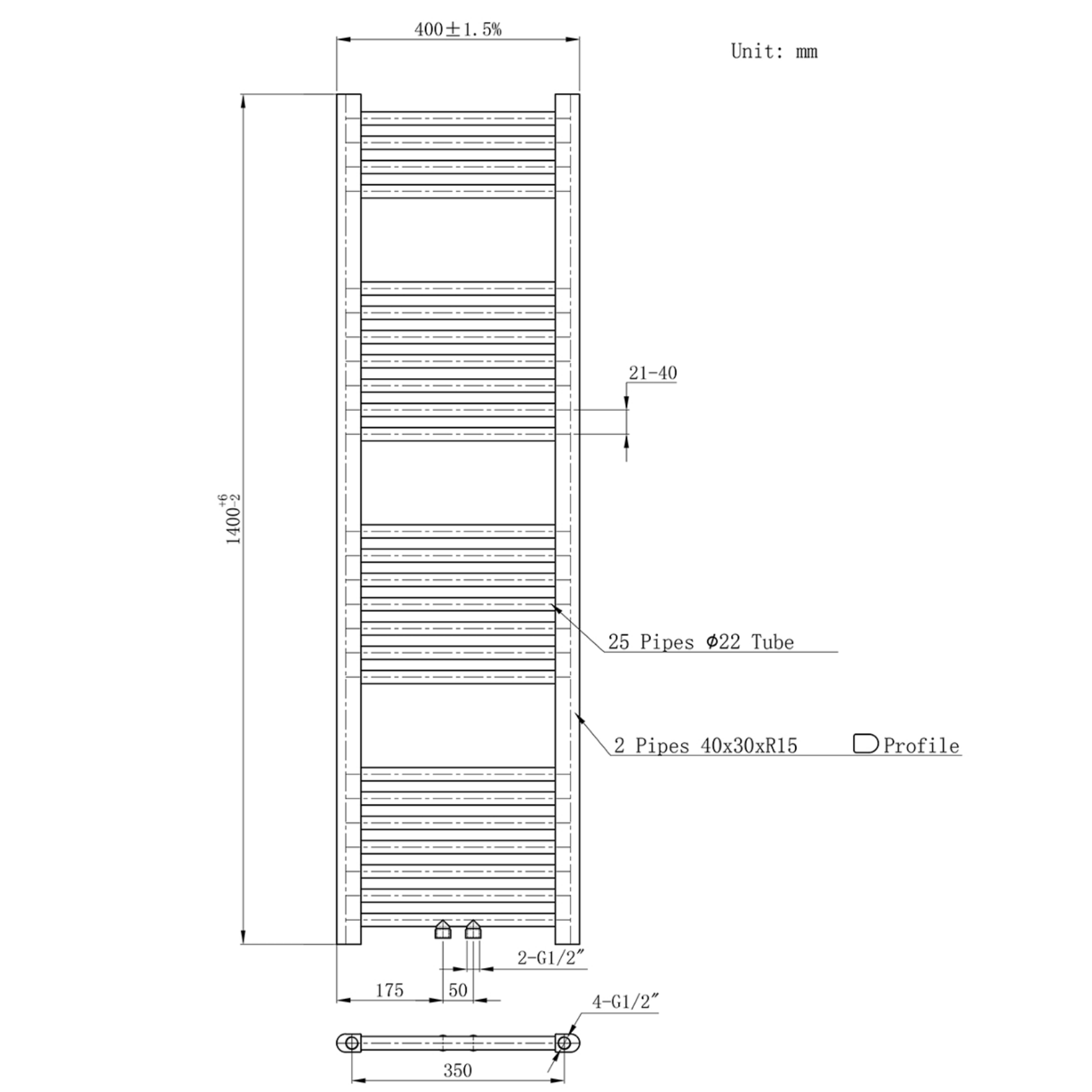 BELRAD Badkamer radiator – Middenaansluiting