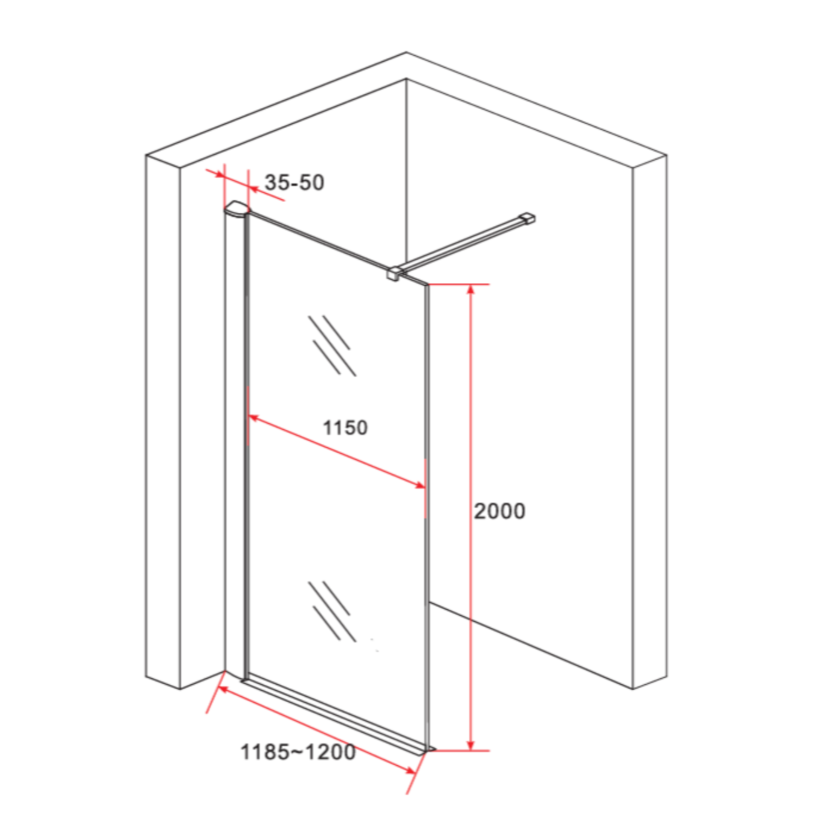 ALONI inloopdouchewand rookglas – 8 mm veiligheidsglas