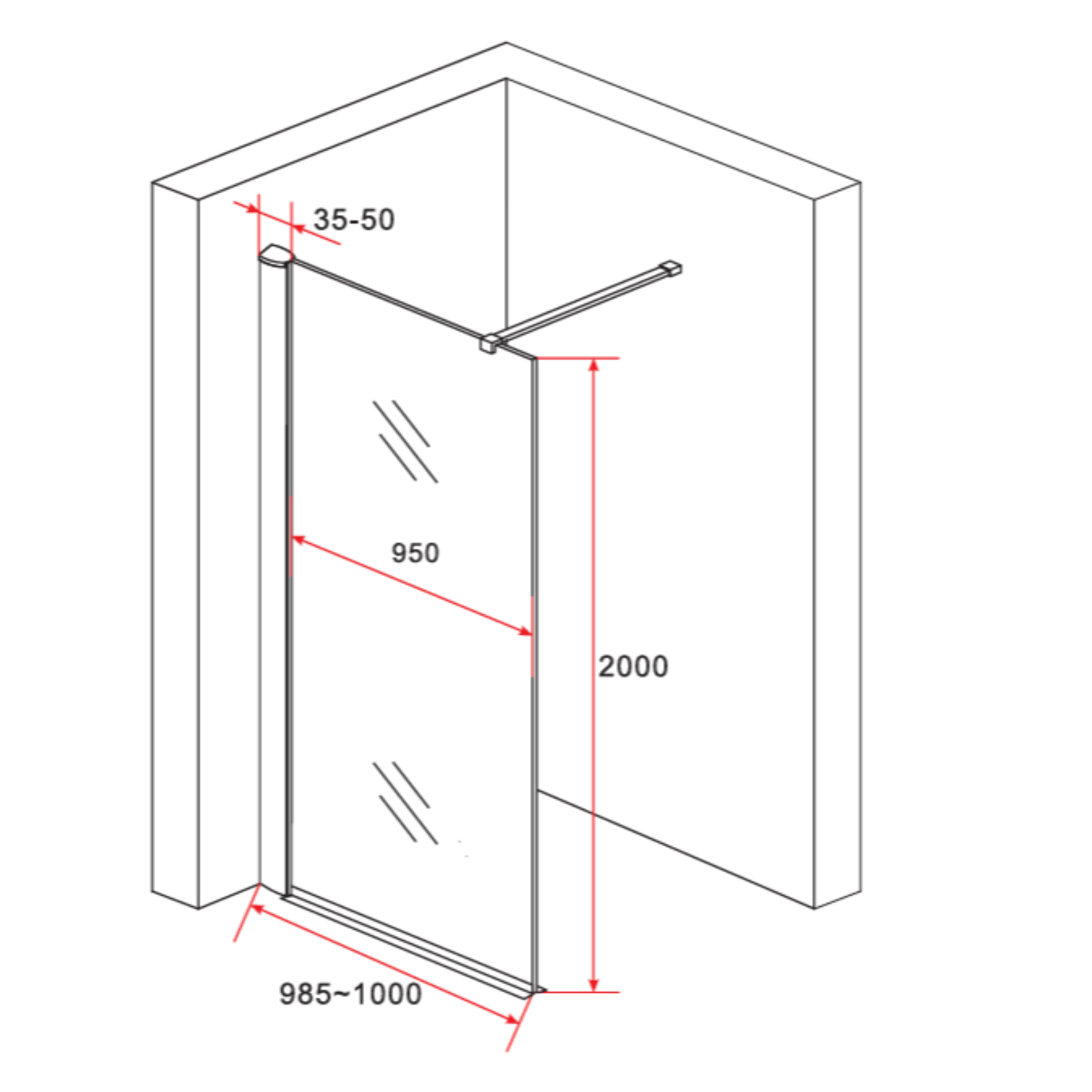 ALONI inloopdouchewand rookglas – 8 mm veiligheidsglas
