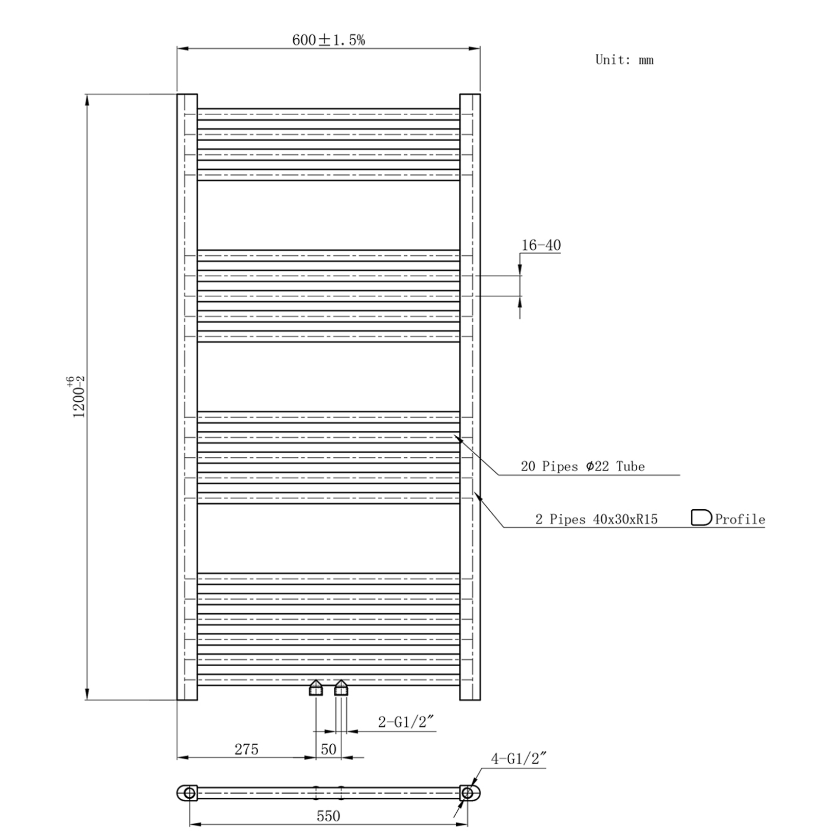 BELRAD Badkamer radiator – Middenaansluiting