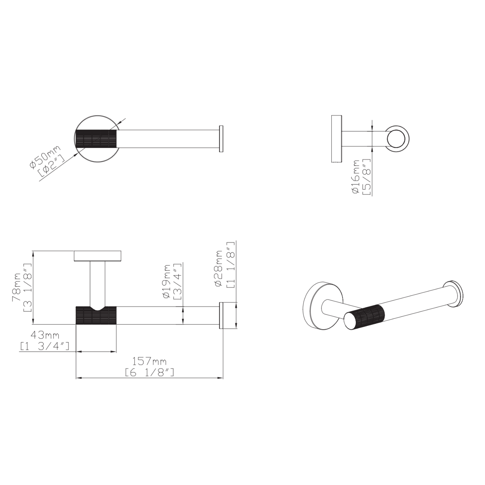Aloni Stria toiletrolhouder met vaste arm
