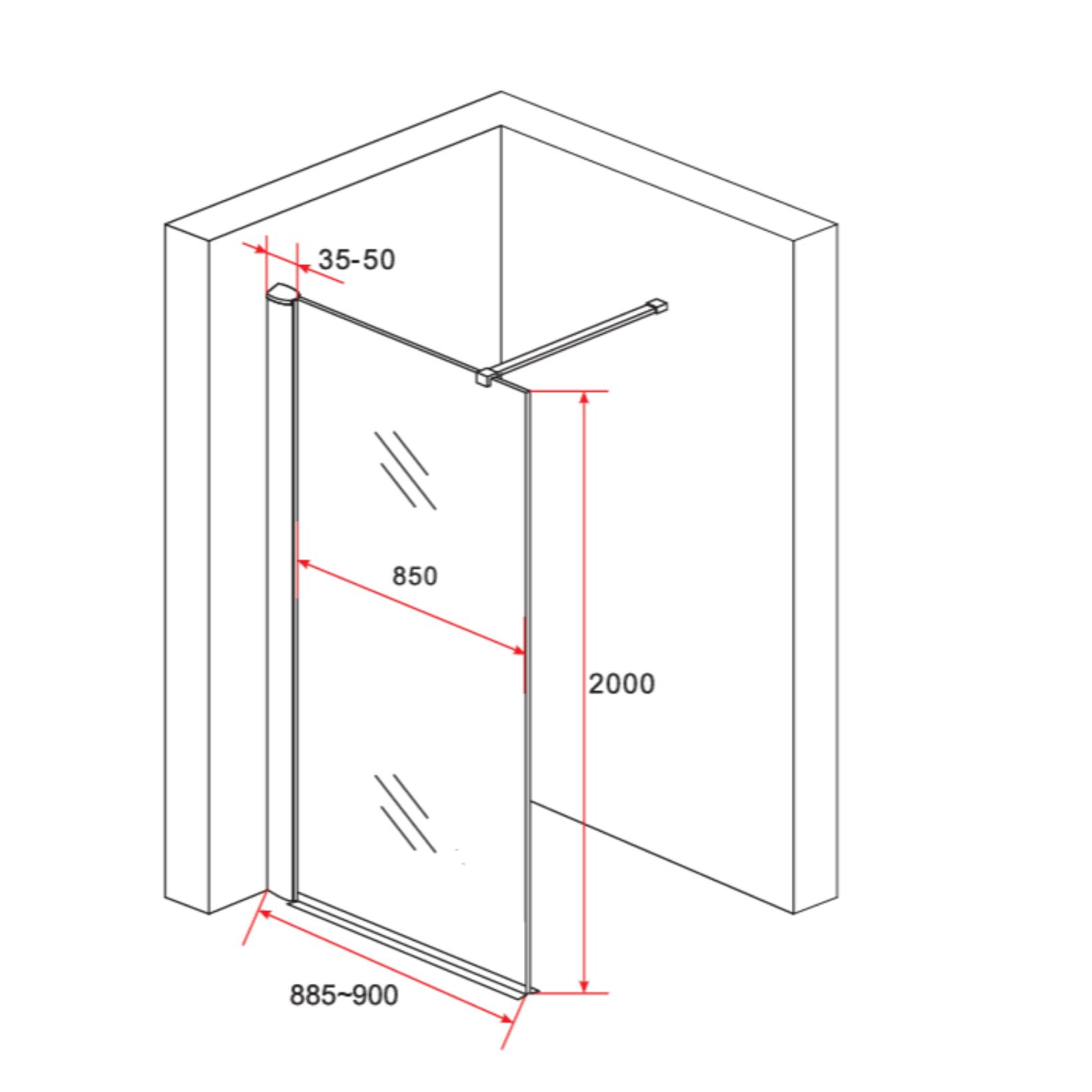 ALONI inloopdouchewand rookglas – 8 mm veiligheidsglas