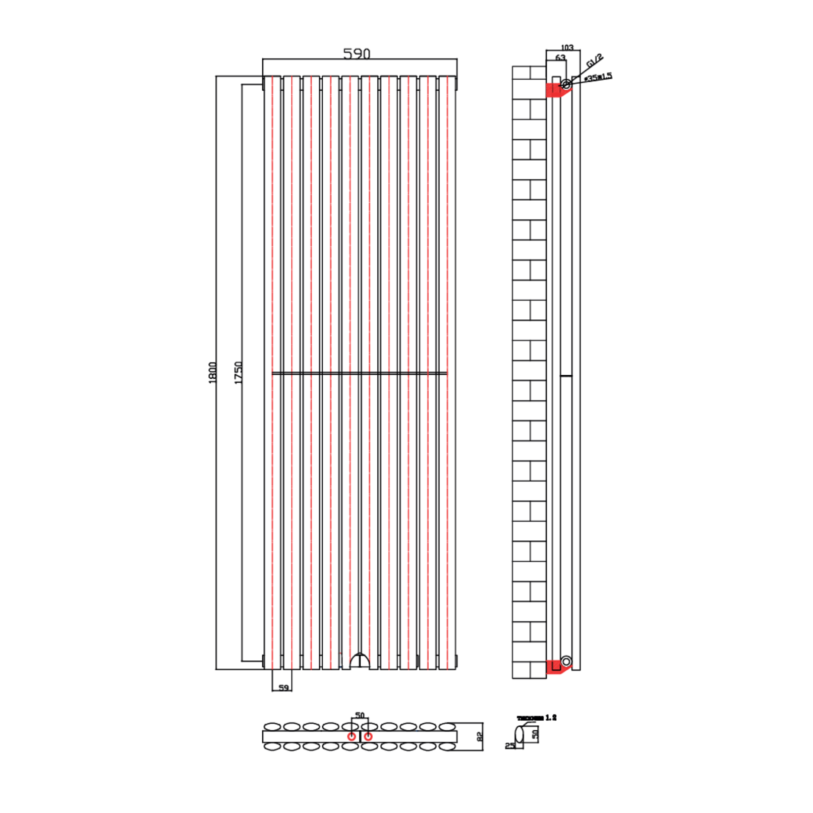 BELRAD Verticale designradiator ovaal dubbel