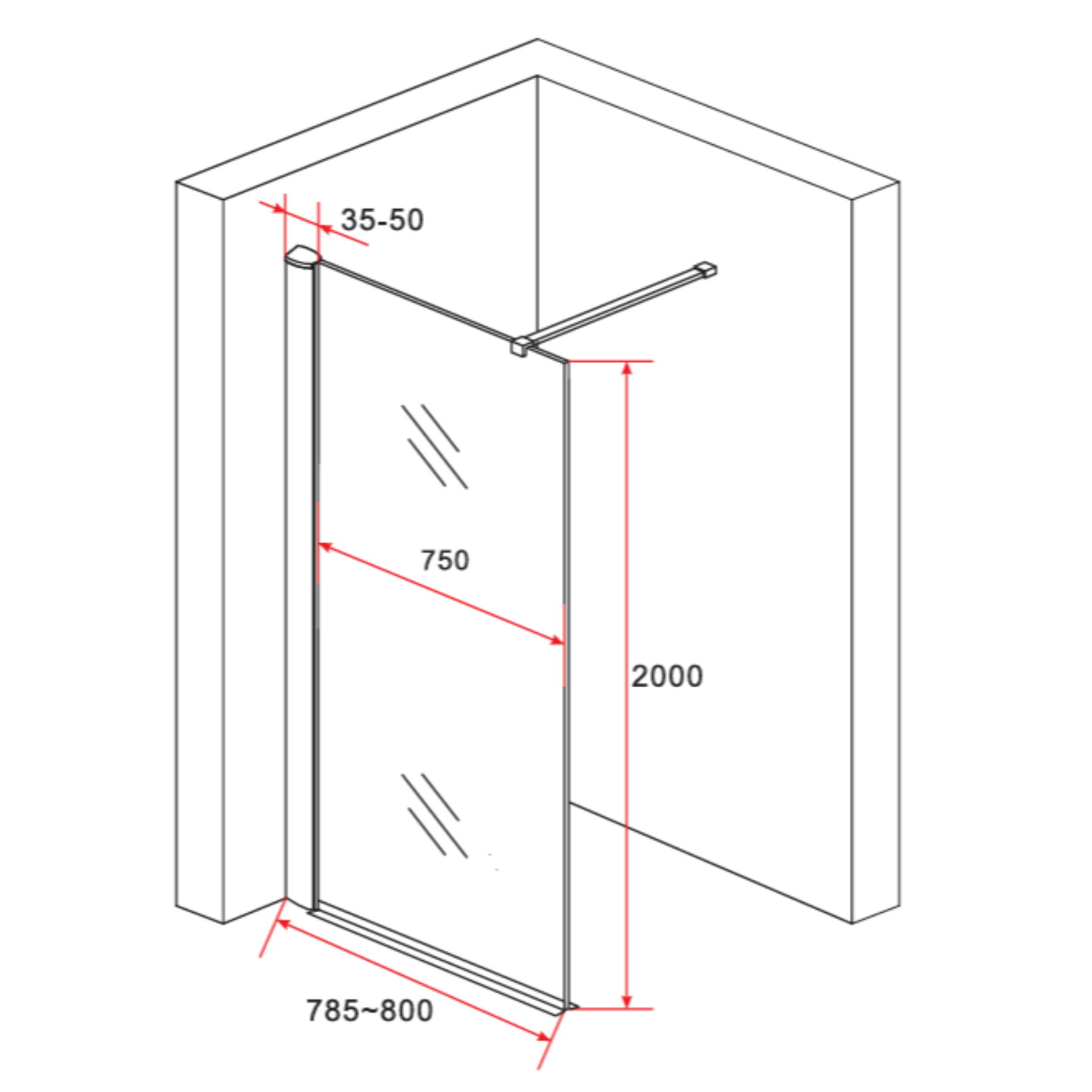 ALONI inloopdouchewand rookglas – 8 mm veiligheidsglas