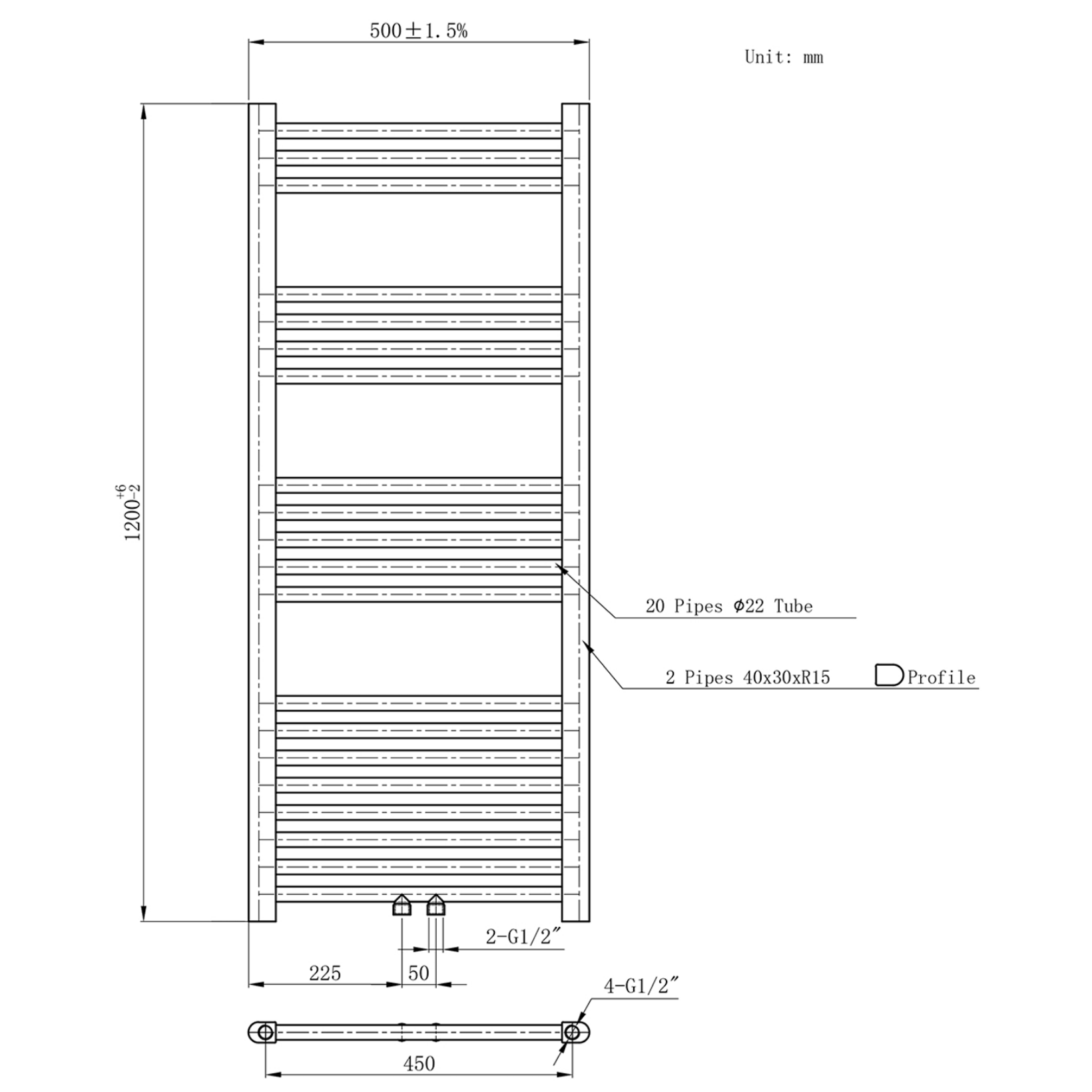 BELRAD Badkamer radiator – Middenaansluiting