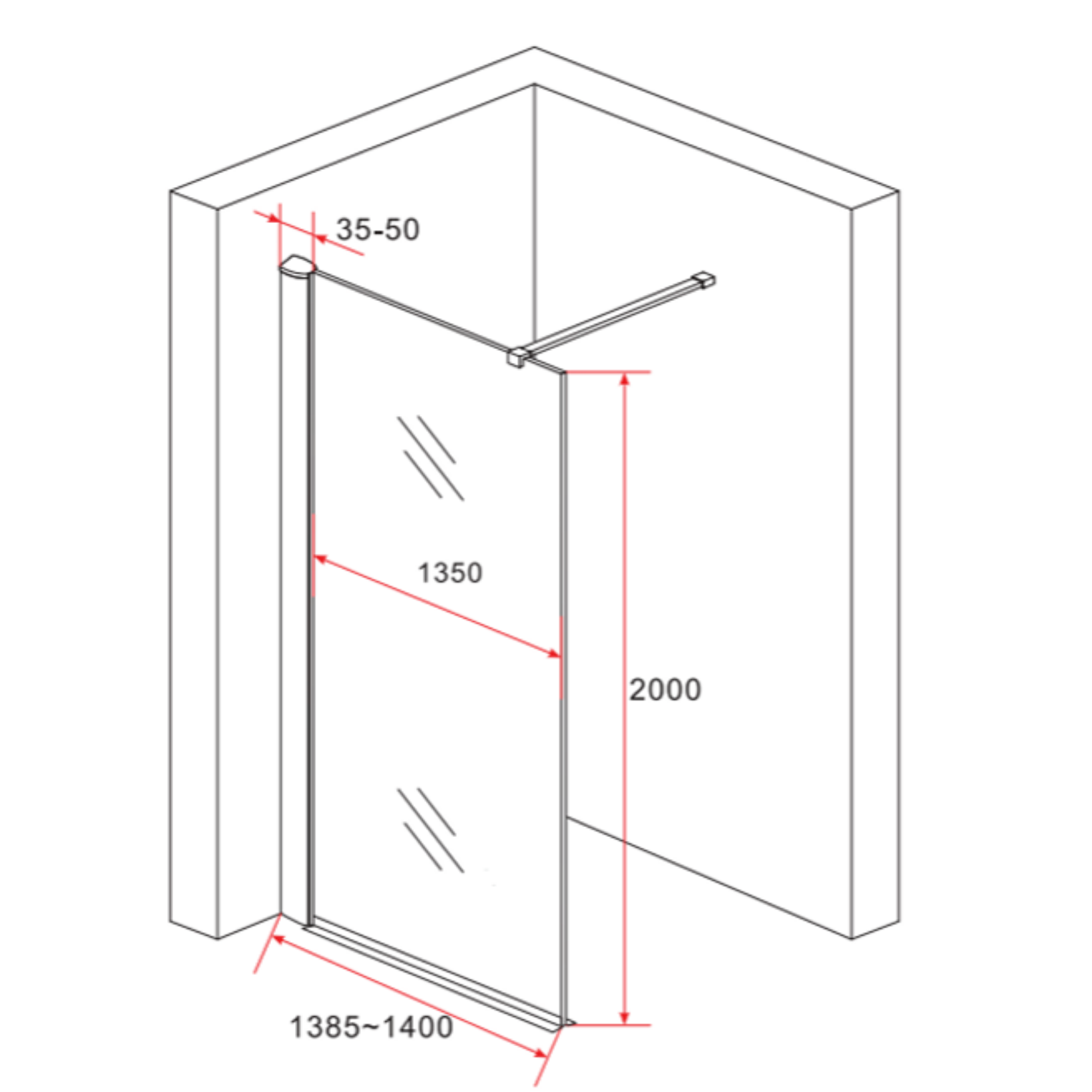 ALONI inloopdouchewand spiegelglas – 8 mm veiligheidsglas