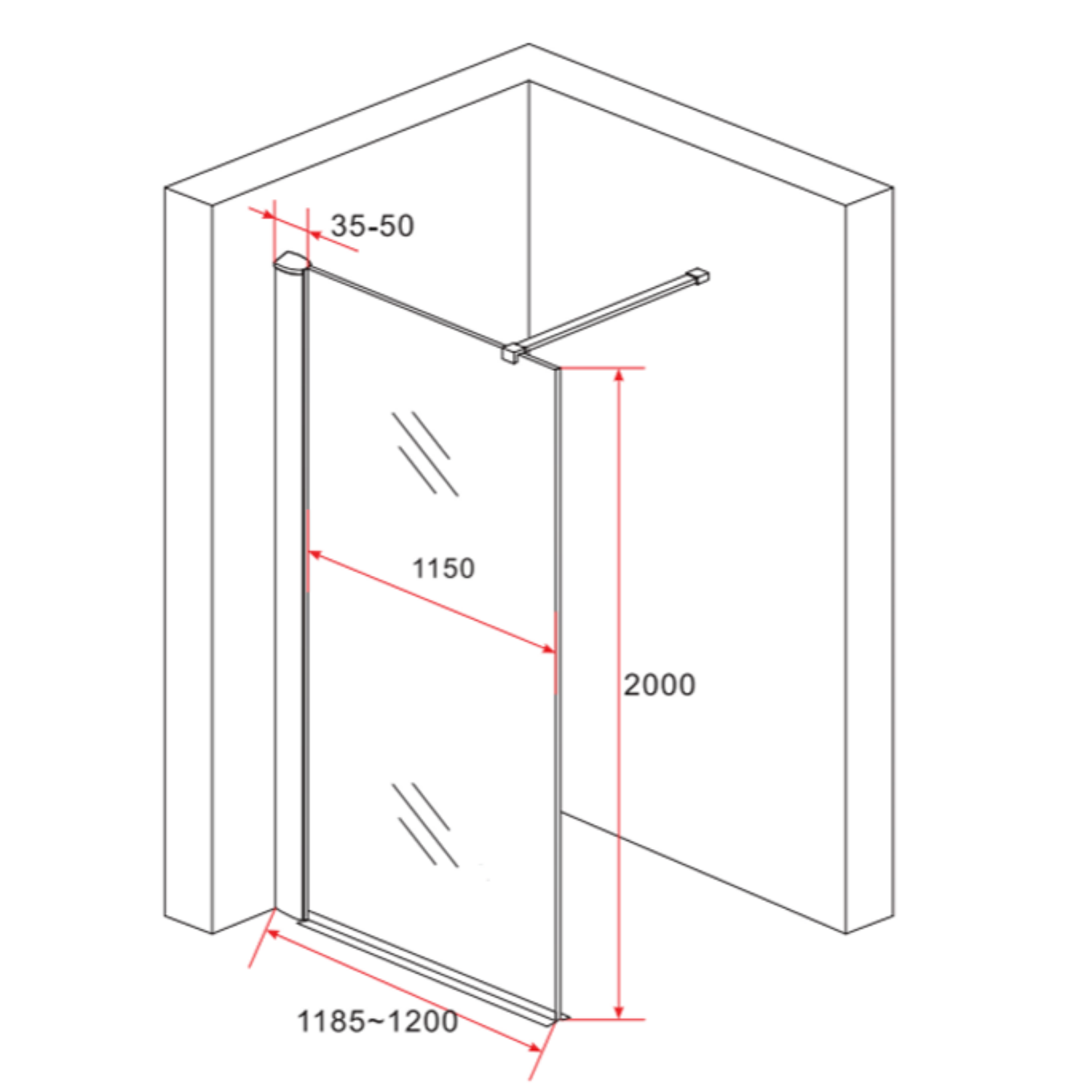 ALONI inloopdouchewand spiegelglas – 8 mm veiligheidsglas