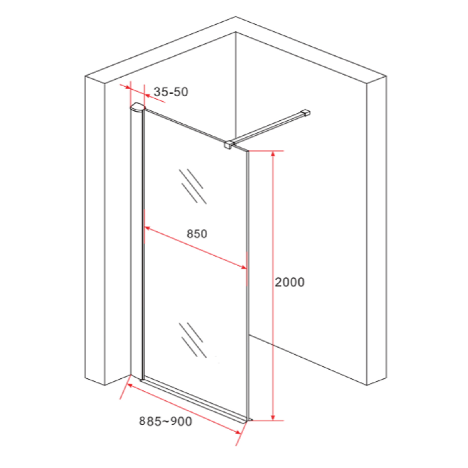 ALONI inloopdouchewand spiegelglas – 8 mm veiligheidsglas