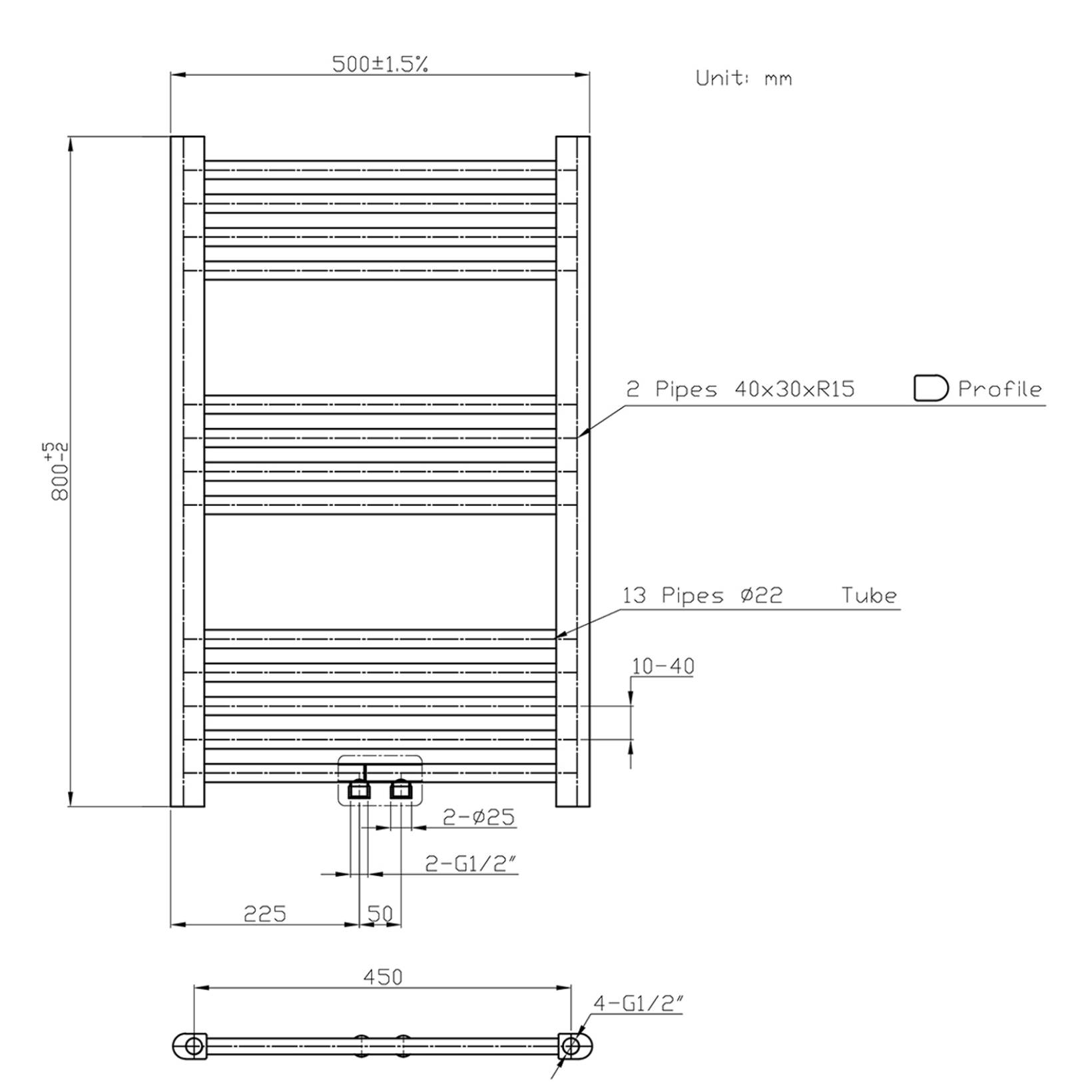 BELRAD Badkamer radiator – Middenaansluiting