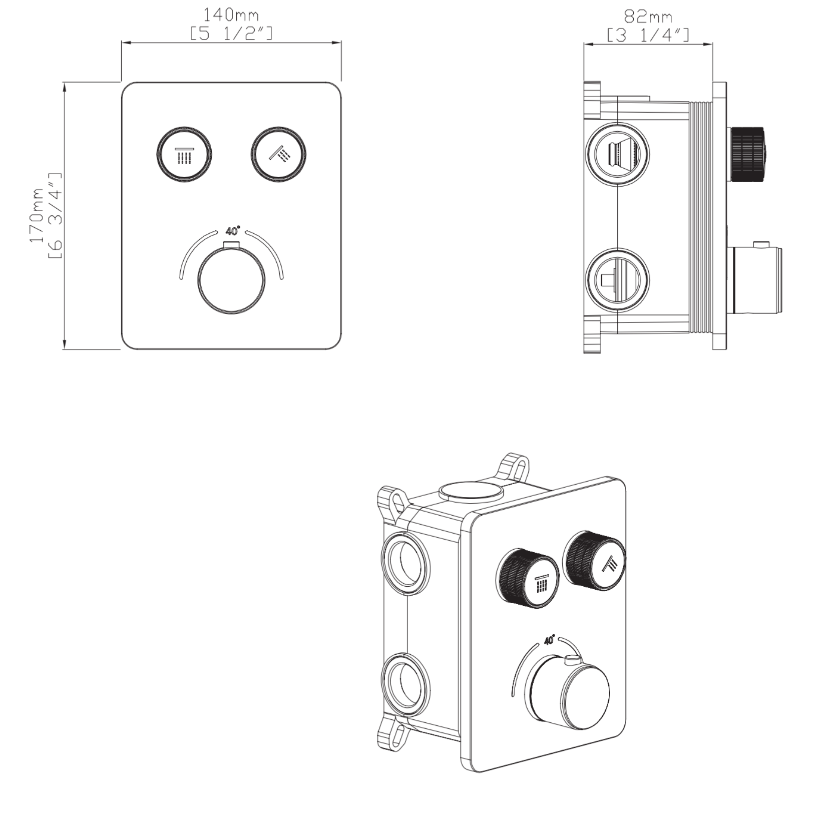 ALONI Stria douchemengkraan – 2-weg – thermostatisch