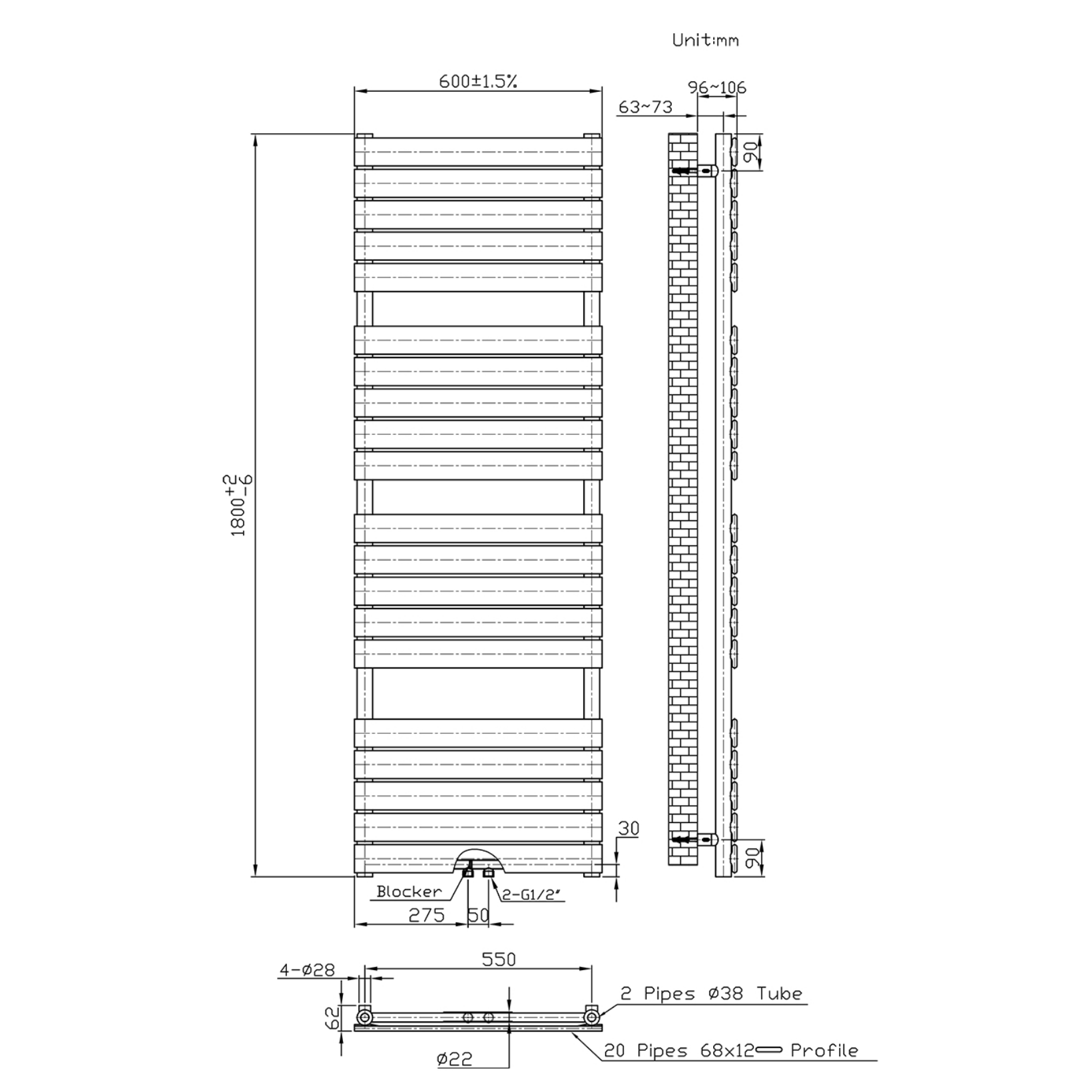 BELRAD Badkamer radiator – Middenaansluiting