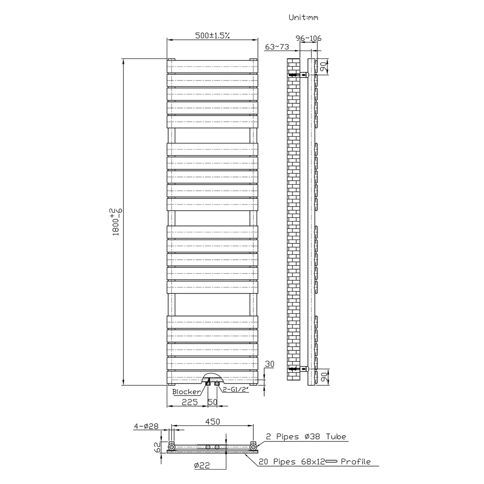 BELRAD Badkamer radiator – Middenaansluiting