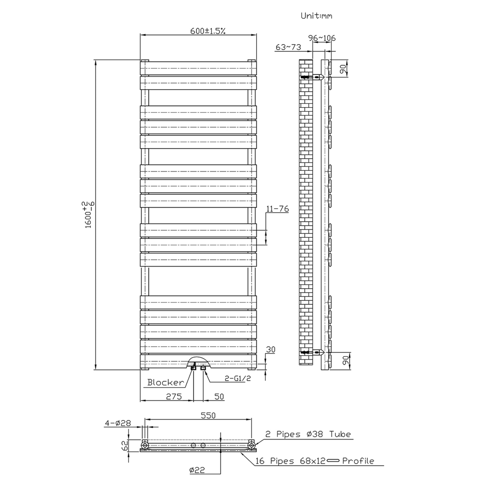 BELRAD Badkamer radiator – Middenaansluiting