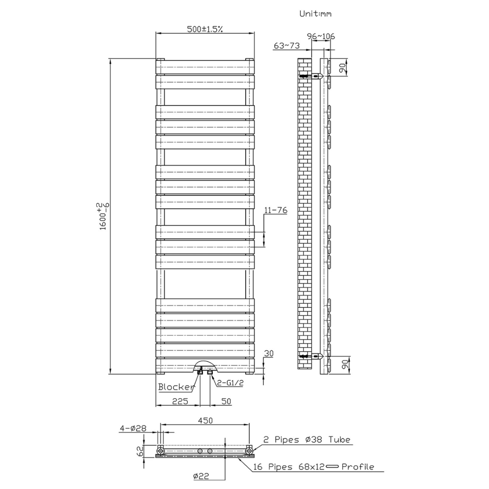 BELRAD Badkamer radiator – Middenaansluiting