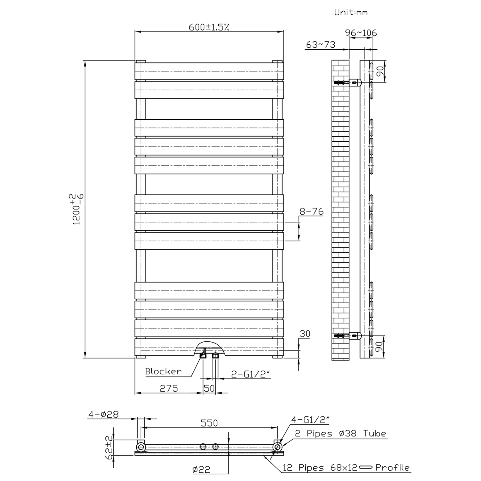 BELRAD Badkamer radiator – Middenaansluiting