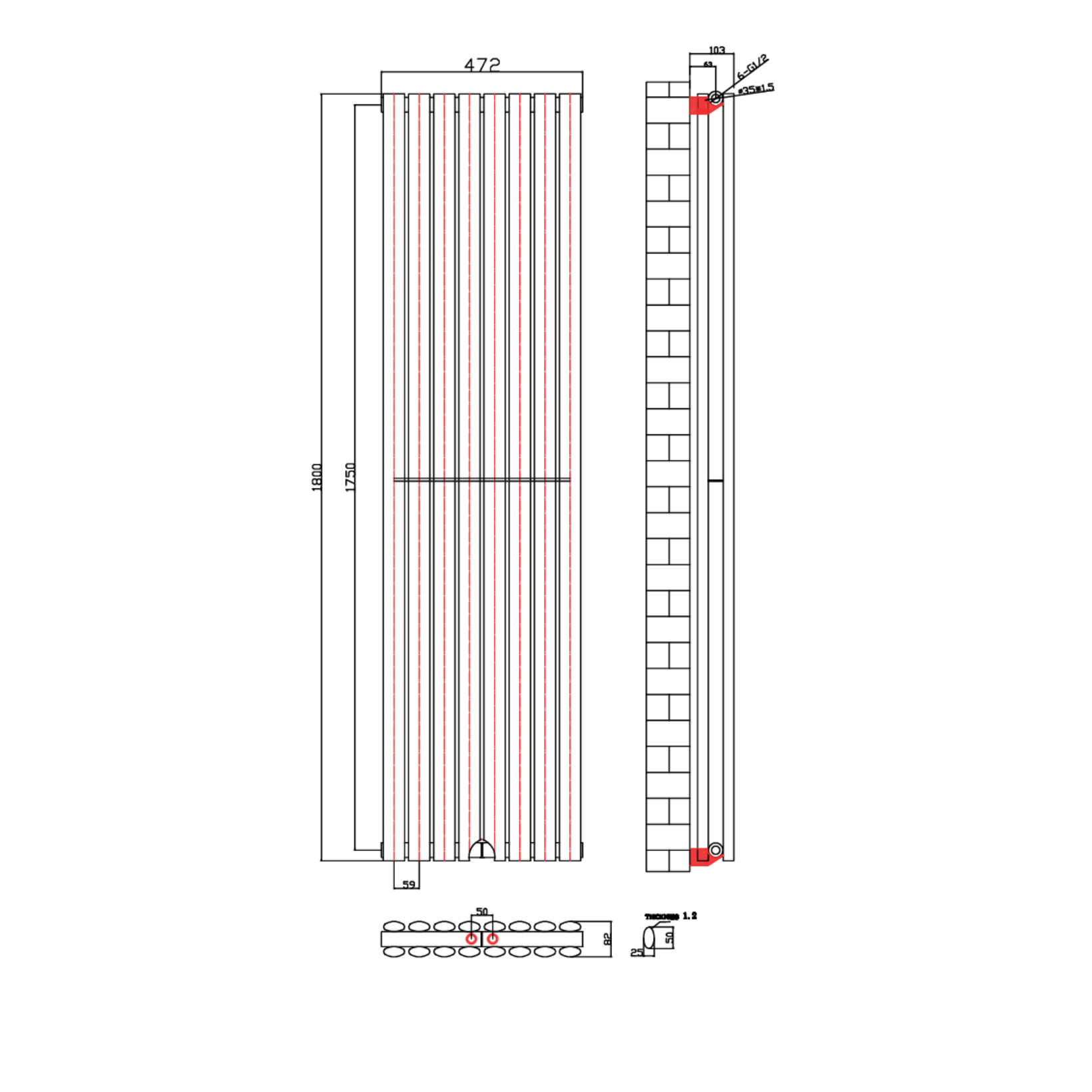 BELRAD Verticale designradiator ovaal dubbel