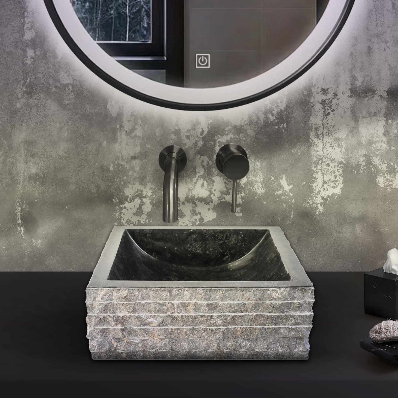 Vierkante Waskom Alur Kuipvormig – Natuursteen