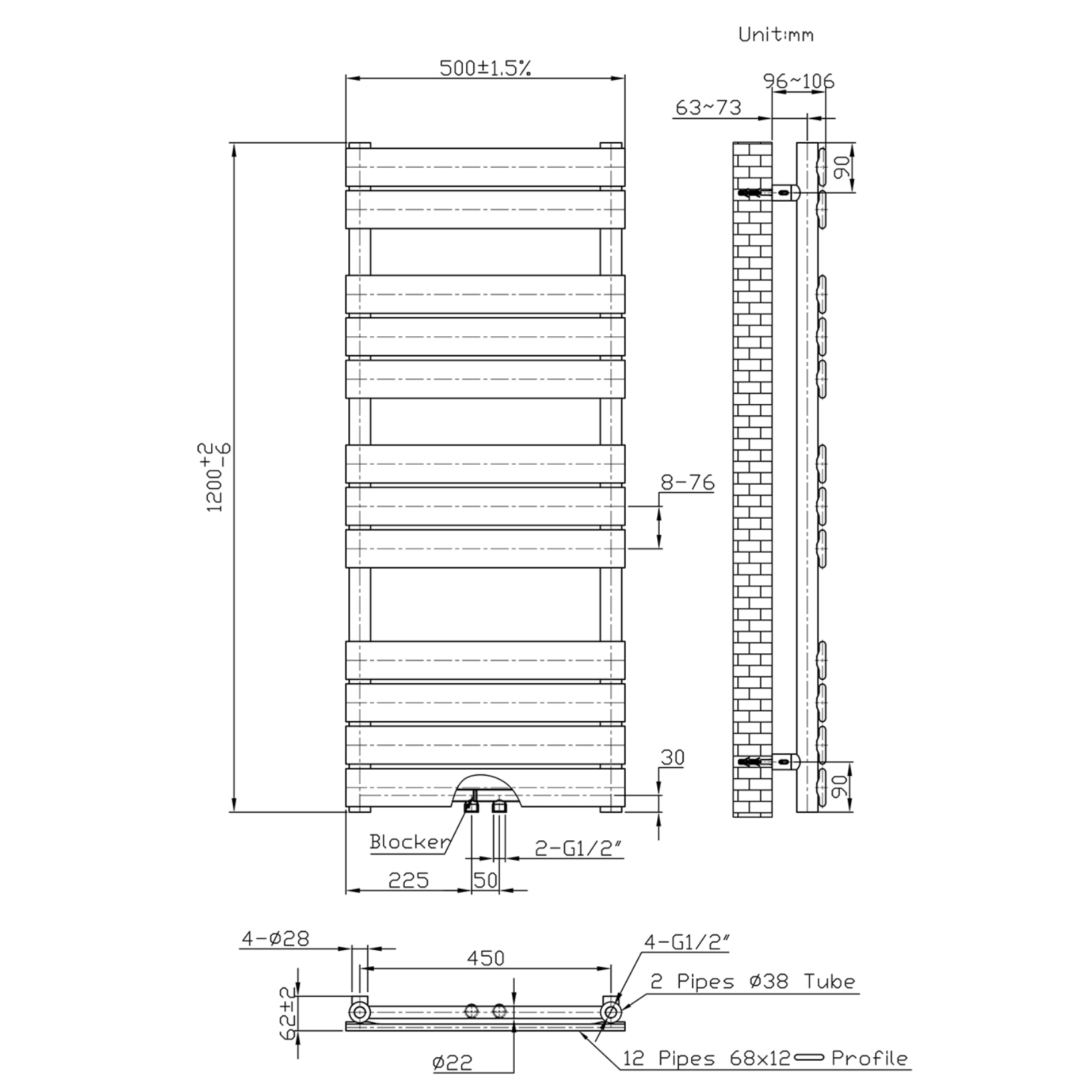 BELRAD Badkamer radiator – Middenaansluiting