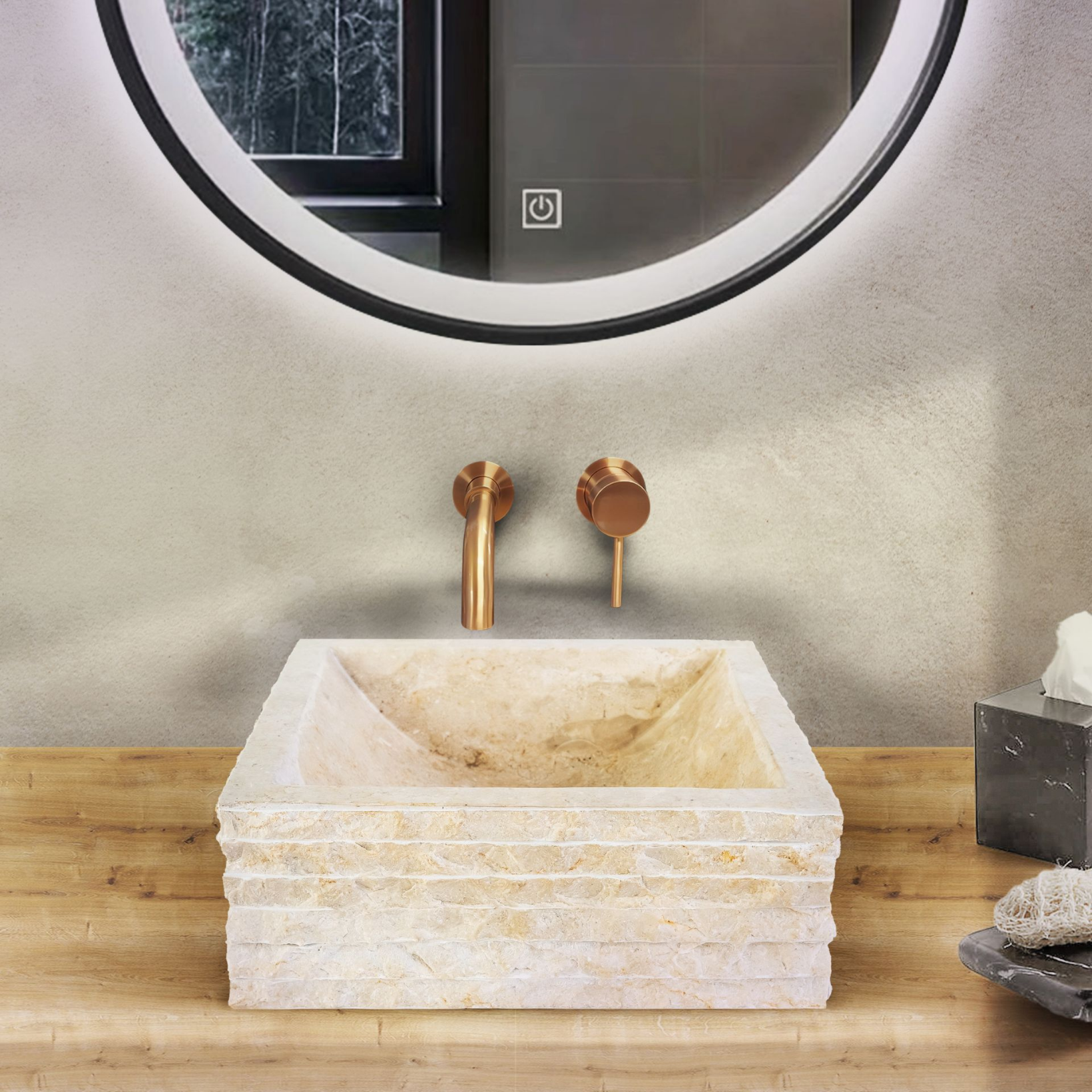 Vierkante Waskom Alur Kuipvormig – Natuursteen