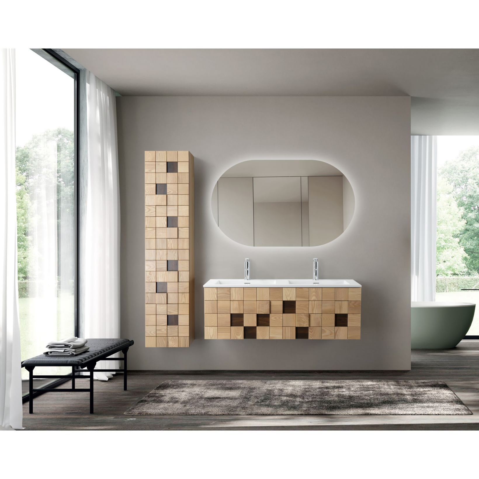 Wonda Round Slim wastafel – 1 wasbak – 2 kraangaten – kunstmarmer