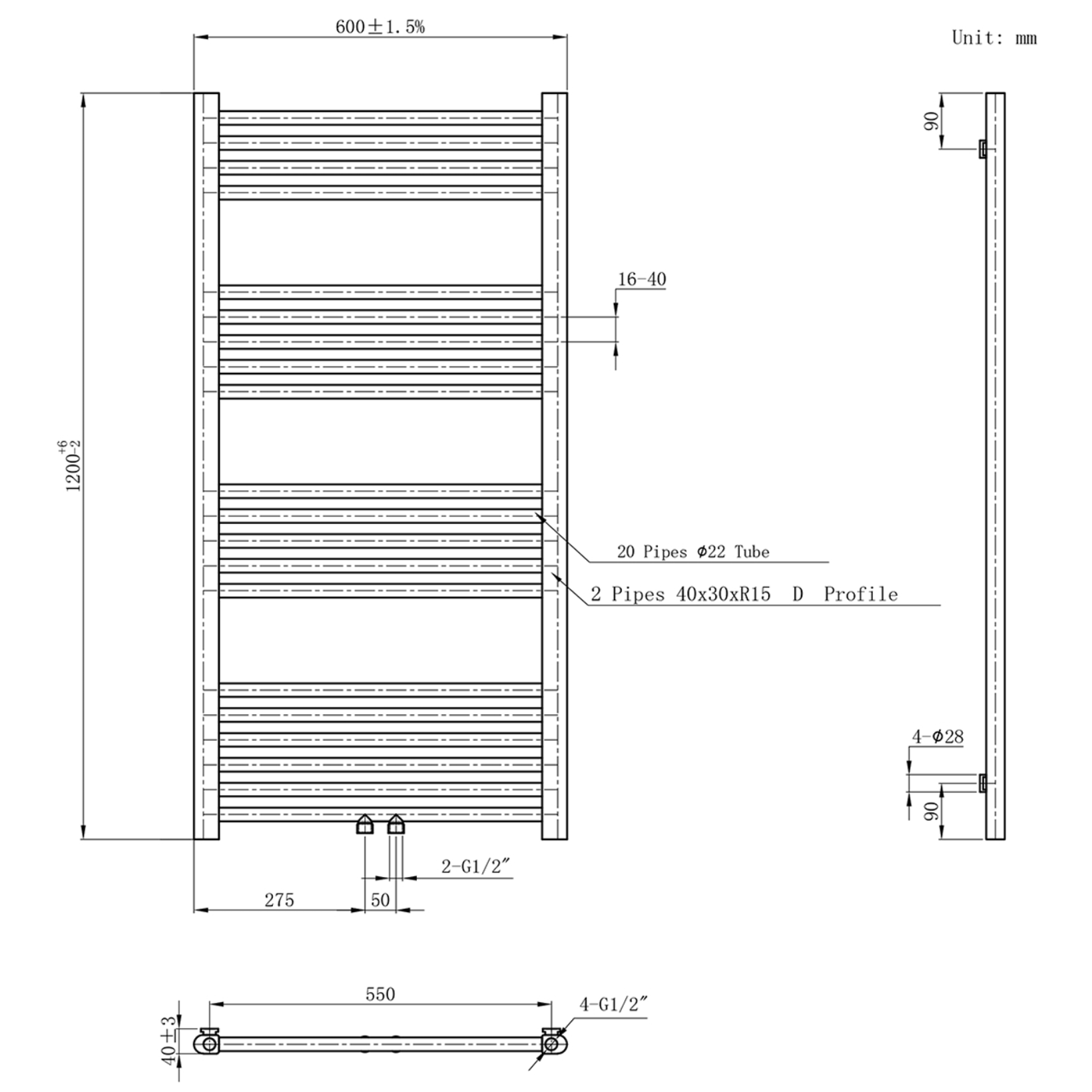 BELRAD Badkamer radiator – Middenaansluiting