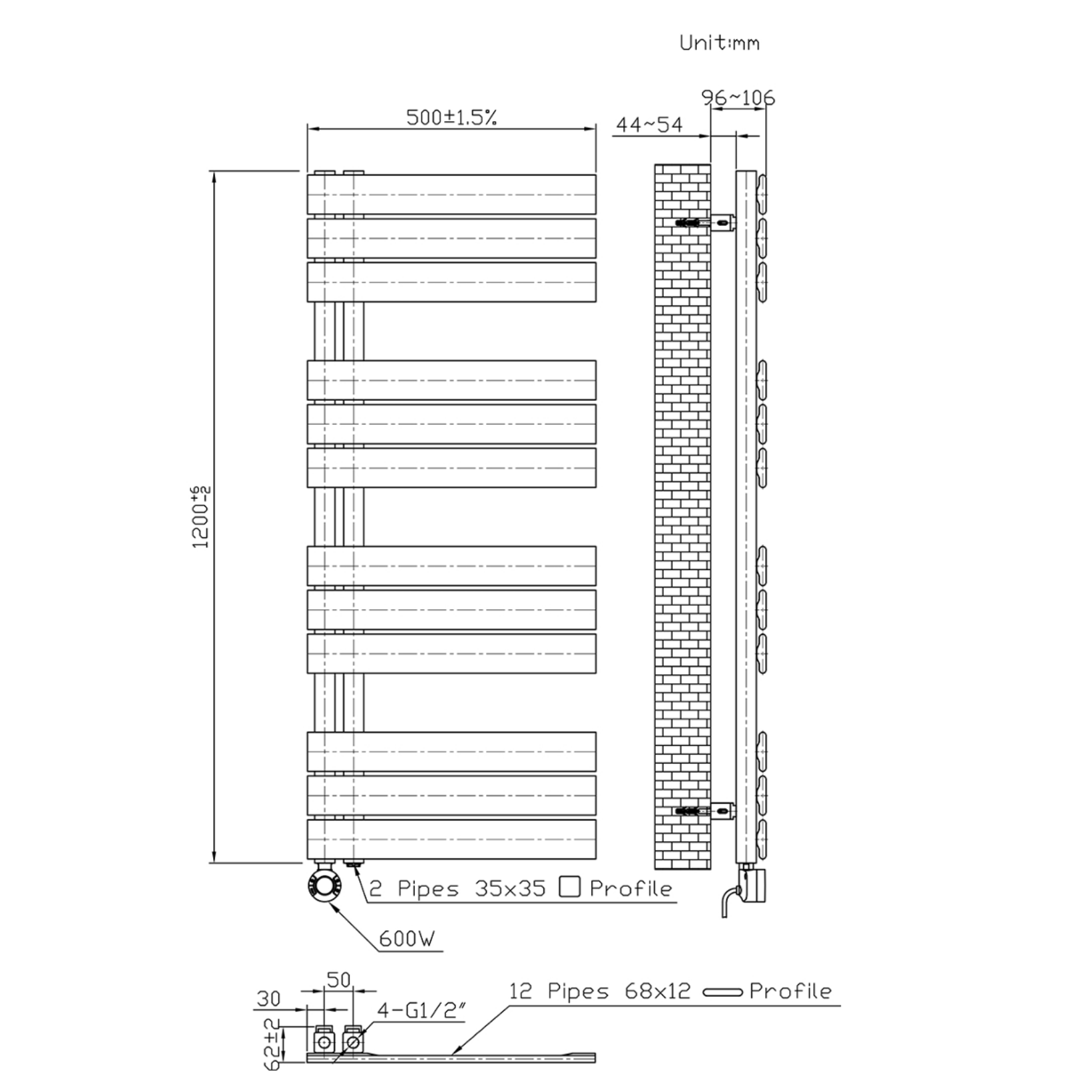 BELRAD Badkamer radiator elektrisch – Linksaansluiting/Combi