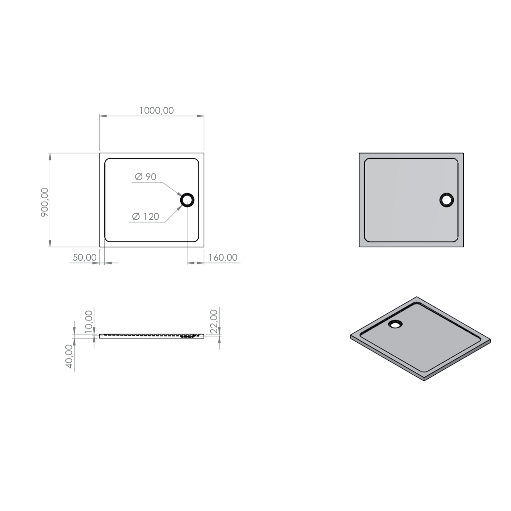 ALONI Rechthoekige Acryl Douchebak