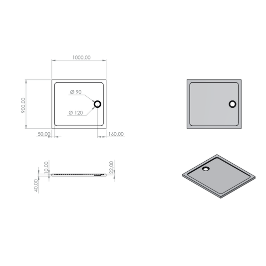 ALONI Rechthoekige Acryl Douchebak
