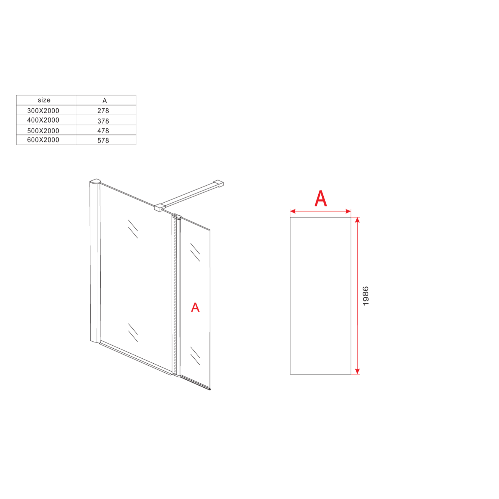ALONI draaibare zijwand – 8 mm veiligheidsglas