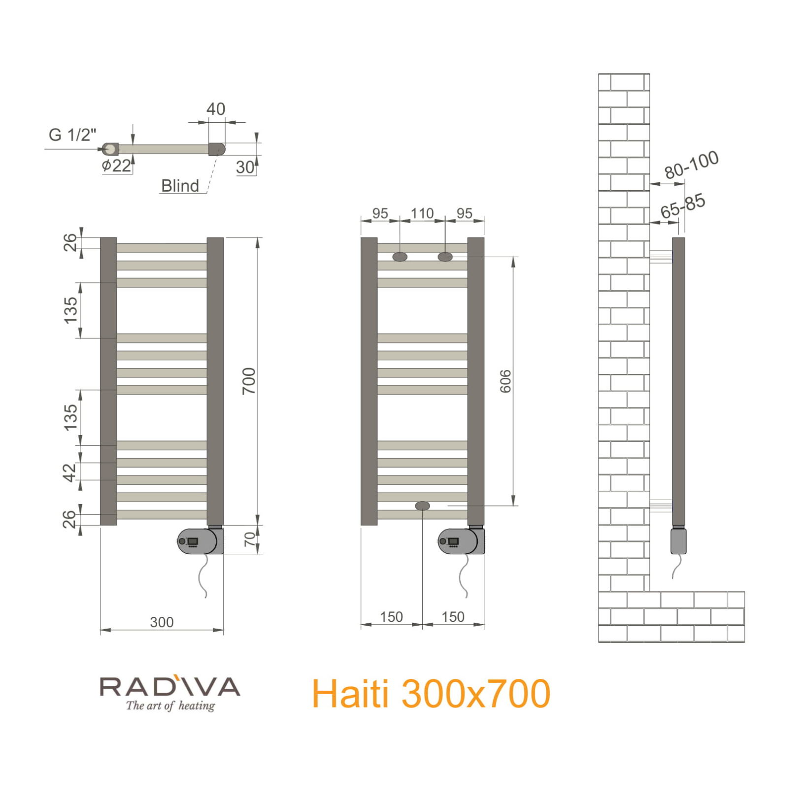Radiva Haiti Radiator Elektrisch 300 x 700mm