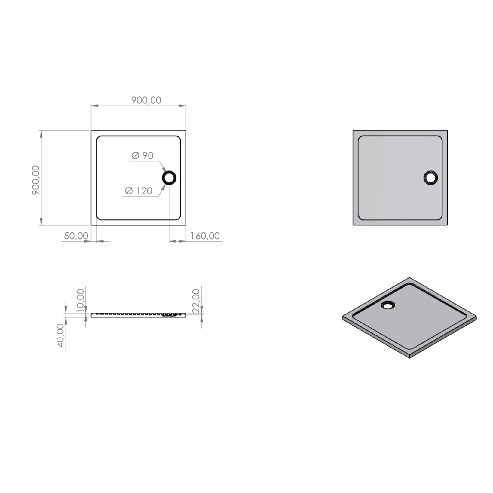 ALONI Vierkante Acryl Douchebak