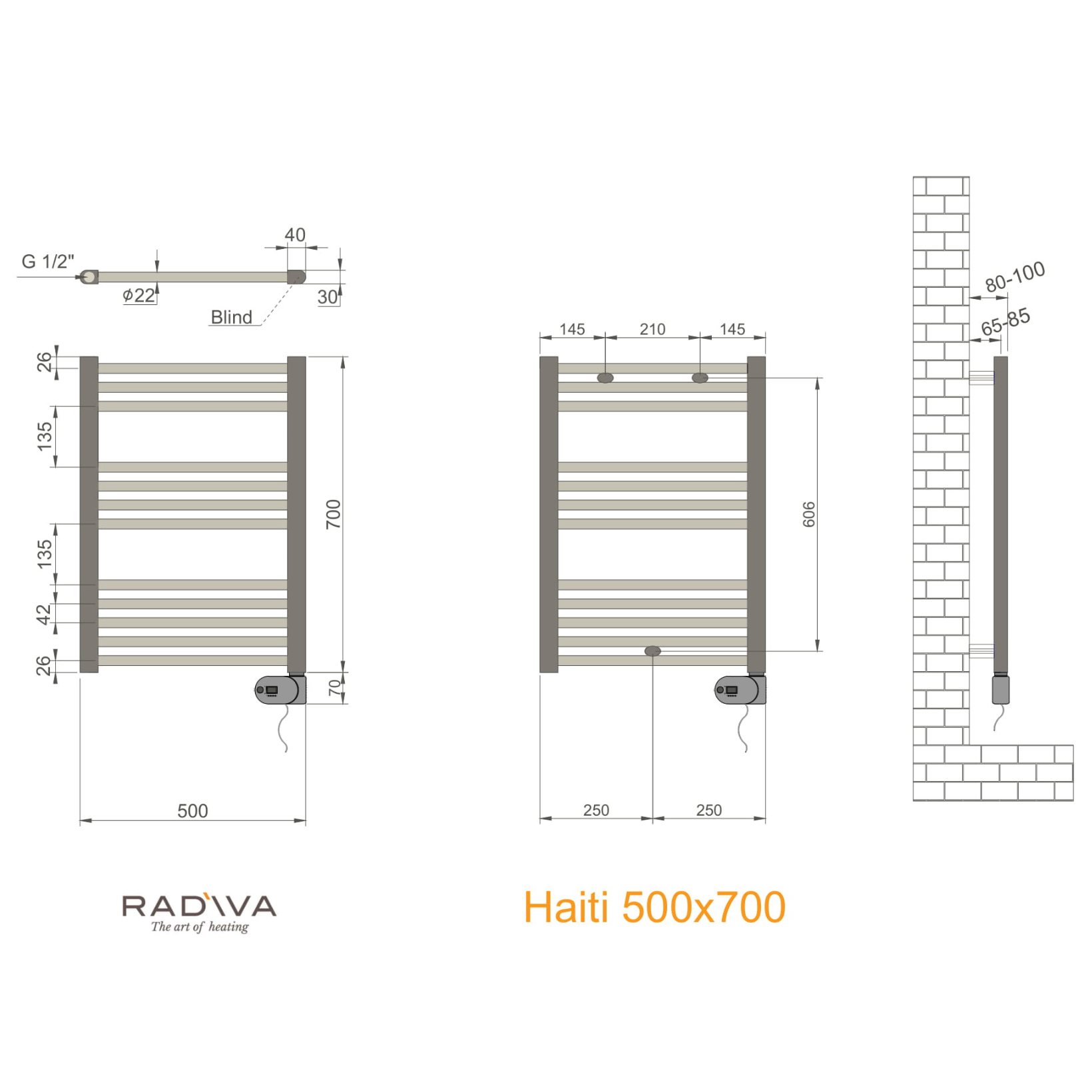 Radiva Haiti Radiator Elektrisch 500 x 700mm
