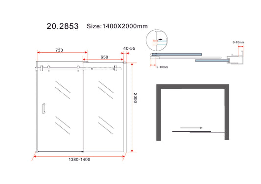 Nisschuifdeur Wiesbaden 2-delig 140x200 cm 8 mm Nano Coating Mat Zwart