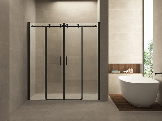 Wiesbaden Doucheschuifdeur 4-delig 180x200 cm 8 mm Nano Coating Glas | Mat Zwart | Nis Deur