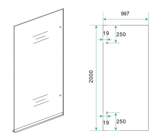 Less inloopdouche rechts 1000 x 2000 x 8 mm nano spiegelrook- naar helder glas/
