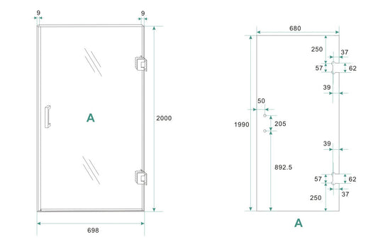 Less nisdeur rechts 700 x 2000 x 8 mm nano spiegelrook- naar helder glas/geborsteld brons koper