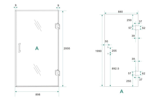 Less nisdeur rechts 900 x 2000 x 8 mm nano spiegelrook- naar helder glas/geborsteld messing