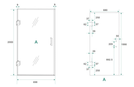 Less nisdeur links 700 x 2000 x 8 mm nano spiegelrook- naar helder glas/