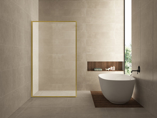 Vierkant Helder Glazen Inloopdouche Wiesbaden 100x200 cm 8 mm Nano Coating Geborsteld Messing