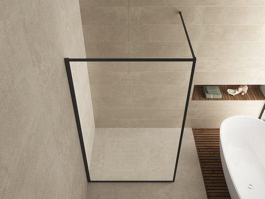 Douchewand Wiesbaden Vierkant 10 mm 90x200 cm Stabilisatorstang | Nanocoating | Mat Zwart | Inloopdouche