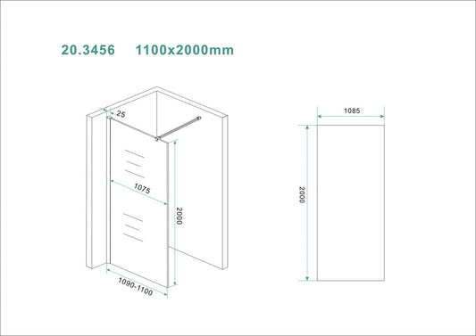 Slanke Inloopdouche Wiesbaden 110x200 cm 8 mm Heldere antikalkcoating (exclusief profiel)