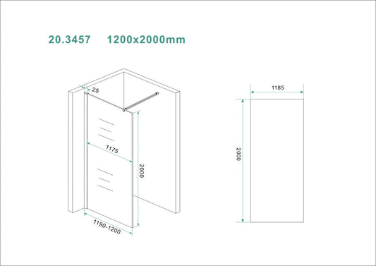 Slanke inloopdouche Wiesbaden 120X200Cm met 8 mm heldere antikalkcoating (exclusief profiel)