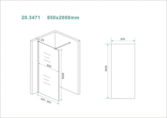 Slanke inloopdouche Wiesbaden met helder glas 85X200, 8 mm nanocoating