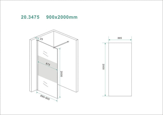 Slanke Inloopdouche Wiesbaden met Middenband Glas 90x200 cm 8 mm Nano Coating
