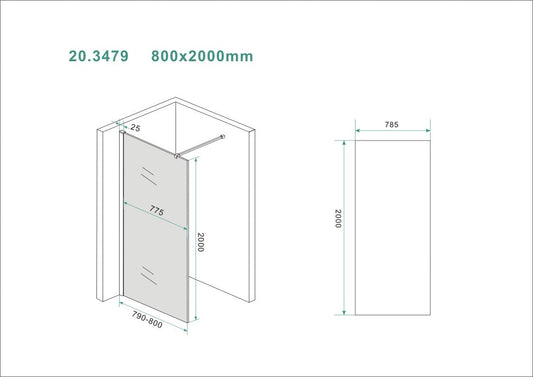 Slanke inloopdouche Wiesbaden met rookglas 80X200, 8 mm nanocoating
