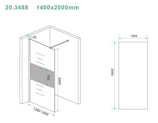 Slanke glasplaat 1400x2000 mm Nano matglas, Wiesbaden