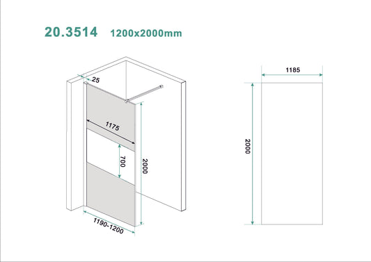 Slanke inloopdouche Wiesbaden met rookglas en middenband 120x200 cm, 8 mm nanocoating
