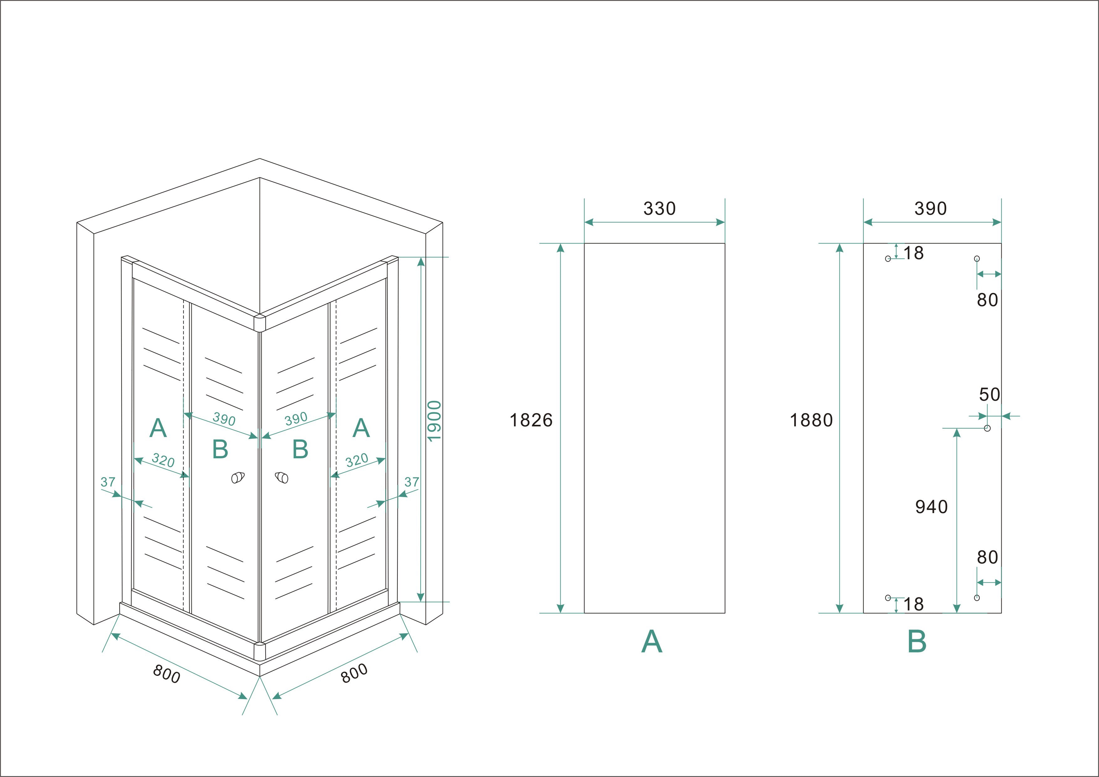 Actie Hoekinstap Douchecabine Wiesbaden 80x80x190 cm 5 mm Helder Glas