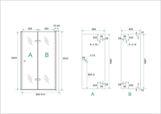 Maki nisdeur vouwbaar rechts 900 x 2000 x 8 mm nano helder glas/chroom