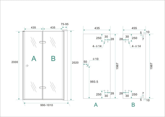 Maki nisdeur vouwbaar rechts 1000 x 2000 x 8 mm nano helder glas/chroom